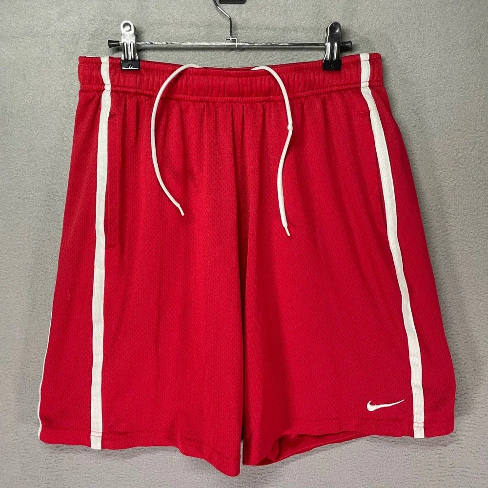 Nike Basketball Shorts Mens Large Red‎ Mesh Swoosh Athletic